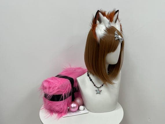 Faux Fur Fox Cosplay Ears – Realistic Handmade Brown and White Ears on Adjustable Headband for Halloween