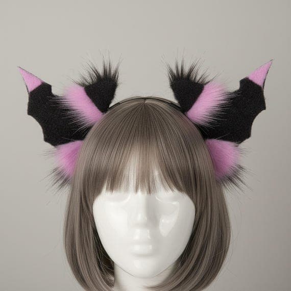 Plush Bat Wing Ears Headband Faux Fur Cosplay, Fluffy Demon Bat Ears, Halloween Gothic Therian, Anime Con, Dark Fantasy, 5 Colors - Image 5