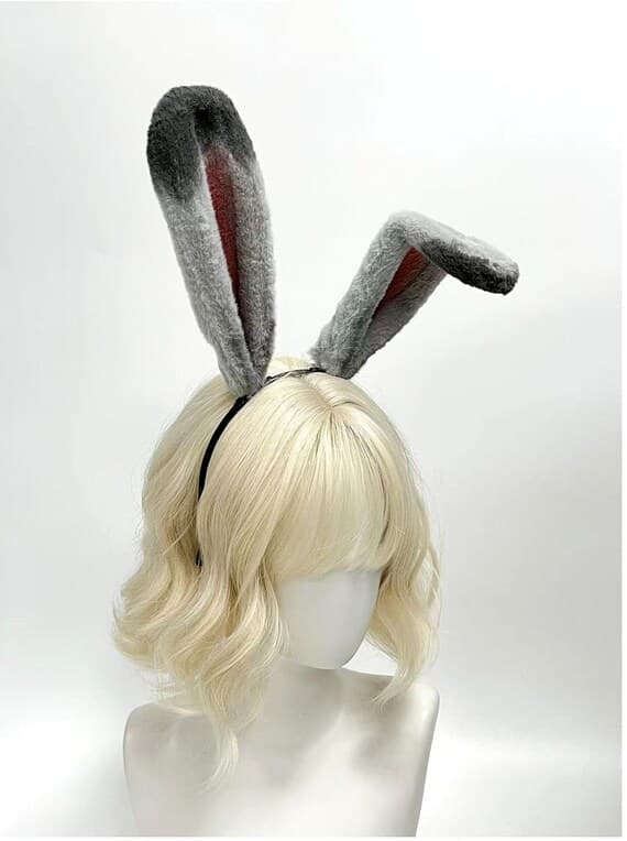 Grey and Deep Rose Faux Fur Poseable Bunny Rabbit Ears Headband Cosplay Halloween Easter Festival Rave Convention Gift - Image 3