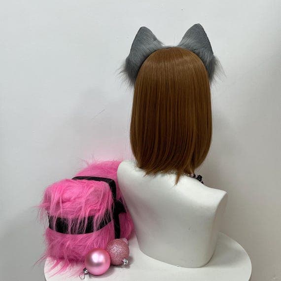 Realistic red and black furry cat ears, ideal for cosplay, nekomimi, kemonomimi, kittenplay, pet play, furry events, kawaii fashion, anime cosplay, Halloween, or costume sets. Adjustable and comfortable for adults, teens, and kids. Pair with matching tails, ribbons, collars, bells, or clips for complete cosplay or furry outfit. Soft, fluffy, and playful accessory for cat, fox, or animal-inspired costume looks.