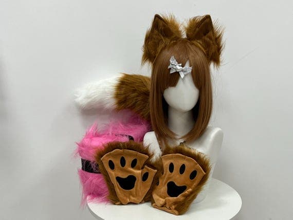 Custom-made fox ears, paws, and tail set, ideal for cosplay and animal-themed events. Crafted from soft faux fur with realistic details like a white-tipped tail and curved ears. Comfortable for all-day wear. Ideal for Halloween, cosplay conventions, and furry fandom activities. Adjustable headband for the perfect fit. A unique gift for those who enjoy roleplay, anime cosplay, and furry accessories.